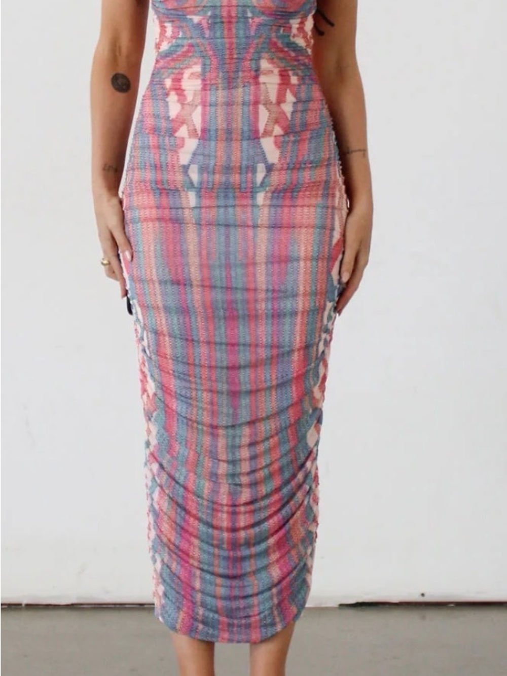 AFRM Women’s Pink & Blue Striped Midi Dress